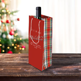Bolsa Para Vino Red Green Plaid Merry Christmas Personalizado
