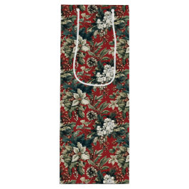 Bolsa Para Vino Red Traditional Christmas Floral and Pinecone