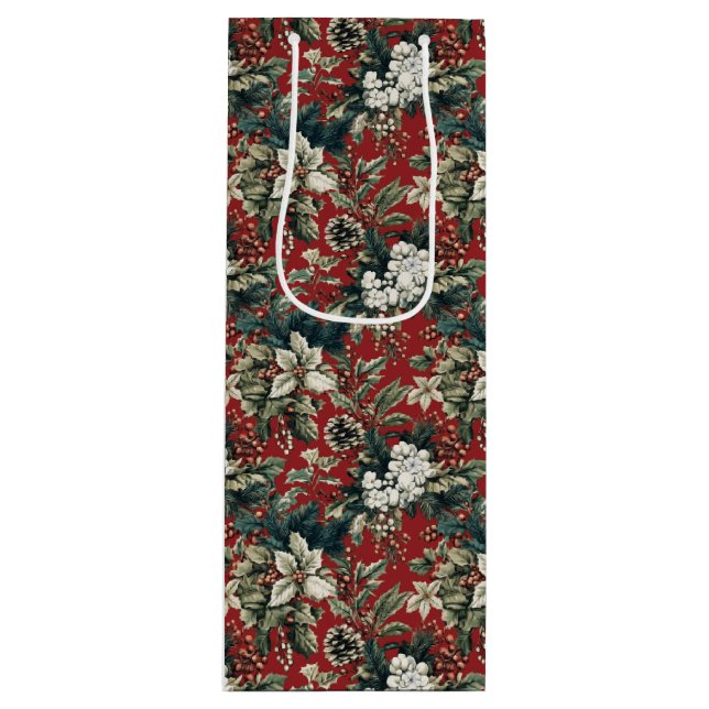 Bolsa Para Vino Red Traditional Christmas Floral and Pinecone  (Anverso)