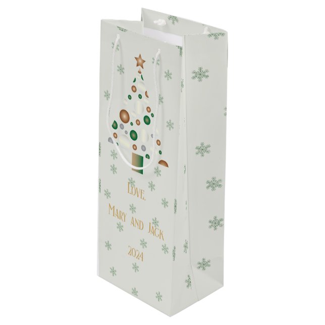 Bolsa Para Vino Regalo de vacaciones de personalizable Verde y Oro (Angulo Anverso)