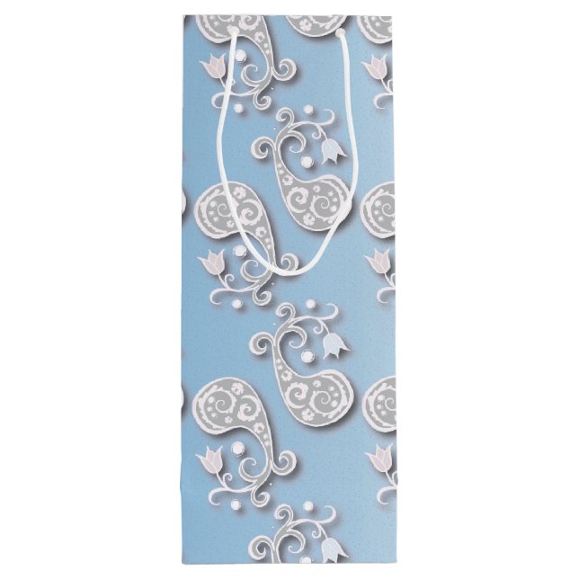 Bolsa Para Vino Resumen Floral azul bebé y pastel rosado (Reverso)