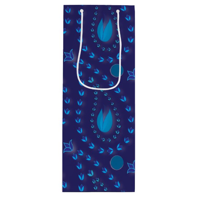 Bolsa Para Vino Resumen Patrón azul oscuro paisley tulipán floral (Anverso)