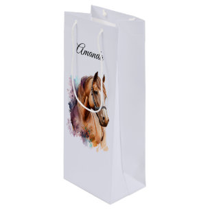 Bolsa Para Vino Retrato de cabeza de caballo marrón en acuarela