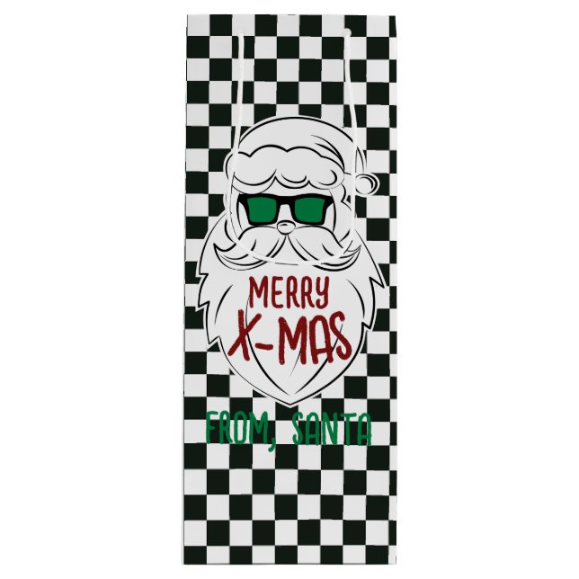 Bolsa Para Vino Retro Black White Checkered Santa Claus Christmas  (Anverso)