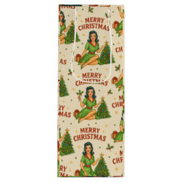 Bolsa Para Vino Retro Christmas Pin-Up Wine Gift Bag