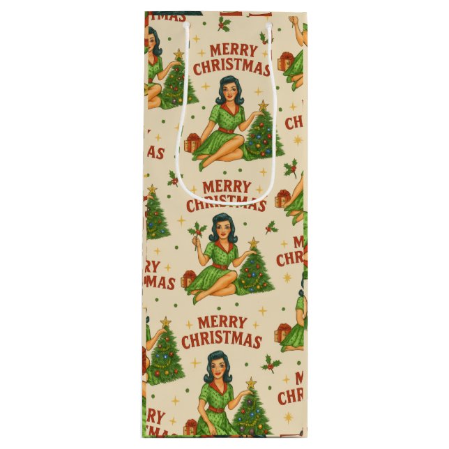 Bolsa Para Vino Retro Christmas Pin-Up Wine Gift Bag (Anverso)