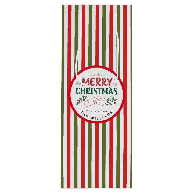 Bolsa Para Vino Retro Christmas Stripe Pattern Custom Christmas (Anverso)