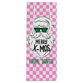 Bolsa Para Vino Retro Groovy Pink Checkered Santa Claus Christmas