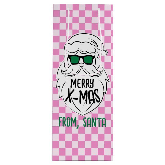 Bolsa Para Vino Retro Groovy Pink Checkered Santa Claus Christmas  (Anverso)