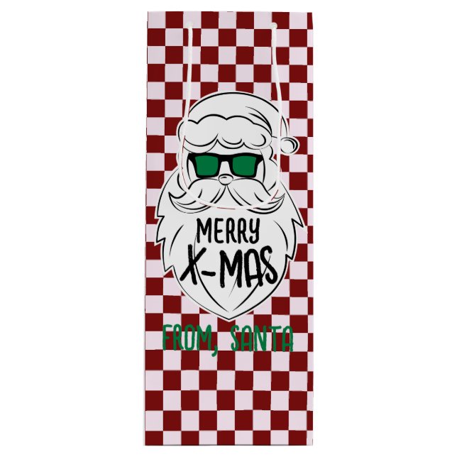 Bolsa Para Vino Retro Groovy Red Checkered Santa Claus Christmas  (Anverso)