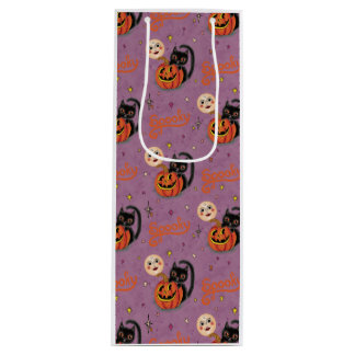 Bolsa Para Vino Retro Spooky Gatitos Mofilas de calabaza en morado
