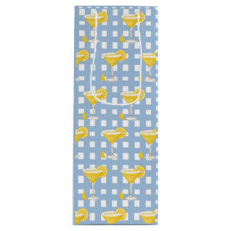 Bolsa Para Vino Retro Sunny Yellow Lemon Drop Blue Check