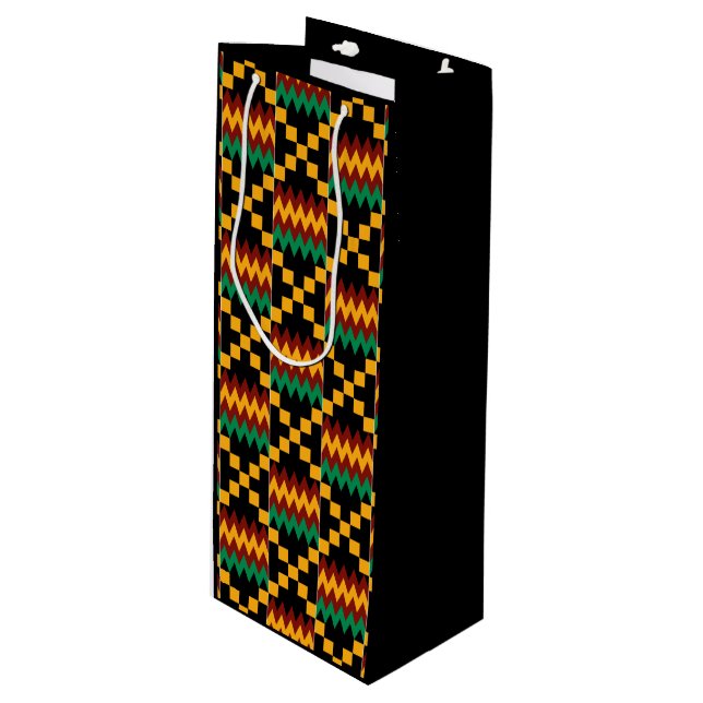 Bolsa Para Vino Ropa de Kente amarilla, verde, roja, negra (Angulo Anverso)