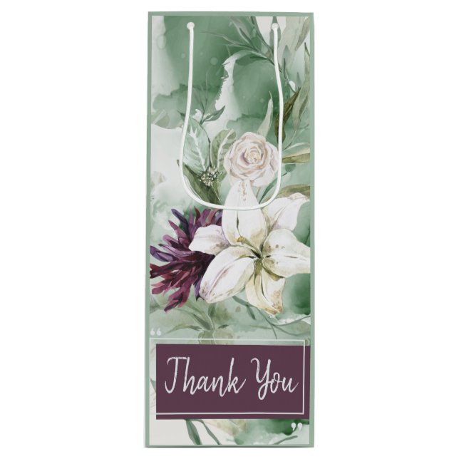 Bolsa Para Vino Rosa acuarela, Lily, Magnolia (Anverso)