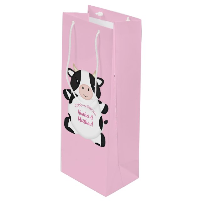 Bolsa Para Vino Rosa Baby Shower de vaca (Angulo Anverso)