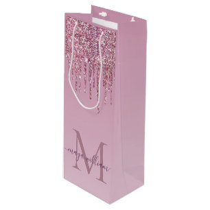 Bolsa Para Vino Rosa De Perforaciones Purpurinas Monograma Y Nombr