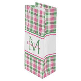 Bolsa Para Vino Rosa y Verde Escocés Monograma Elegante