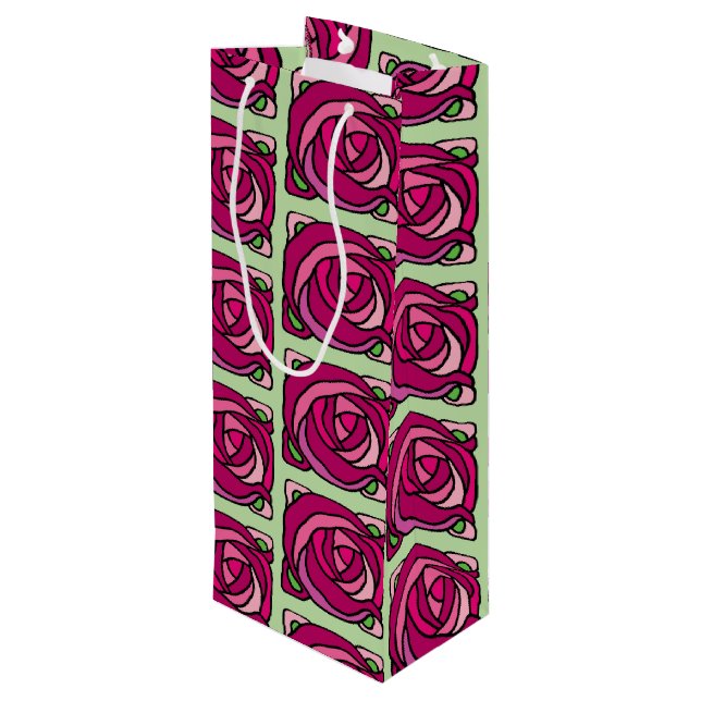 Bolsa Para Vino Rosas de la cosecha Patrón floral rosa y verde (Angulo reverso)