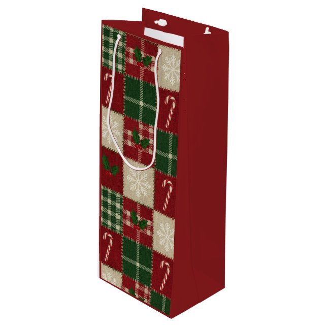 Bolsa Para Vino Rustic Christmas Quilt Plaid (Angulo Anverso)