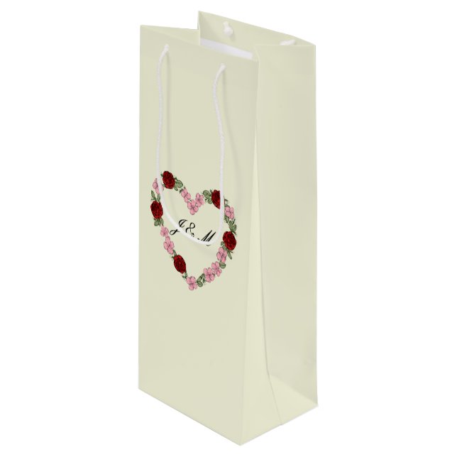 Bolsa Para Vino Sac cadeau de crème au vin avec un cœur rose  (Angulo Anverso)