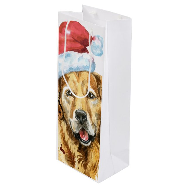 Bolsa Para Vino Santa acuarela de Golden Retriever (Angulo Anverso)