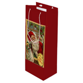 Bolsa Para Vino Santa en la ventana con bolsita de regalo de vino