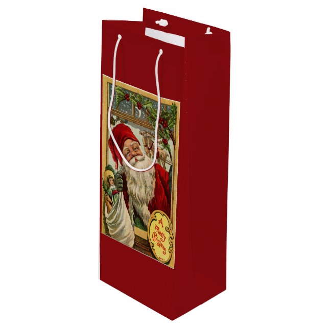 Bolsa Para Vino Santa en la ventana con bolsita de regalo de vino  (Angulo Anverso)