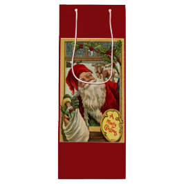 Bolsa Para Vino Santa en la ventana con bolsita de regalo de vino 