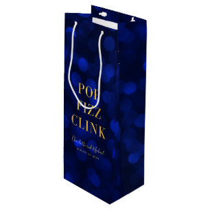Bolsa Para Vino Sapphire Blue Bokeh Faux Gold Pop Fizz
