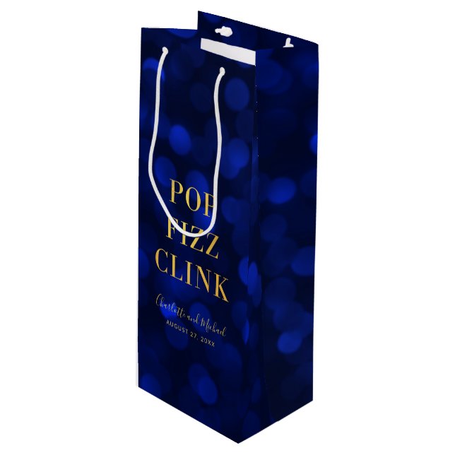 Bolsa Para Vino Sapphire Blue Bokeh Faux Gold Pop Fizz (Angulo Anverso)