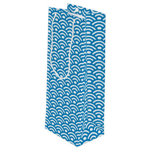 Bolsa Para Vino Seigaiha, olas, japonés, azul y blanco