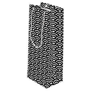 Bolsa Para Vino Seigaiha, olas, japonés, blanco y negro