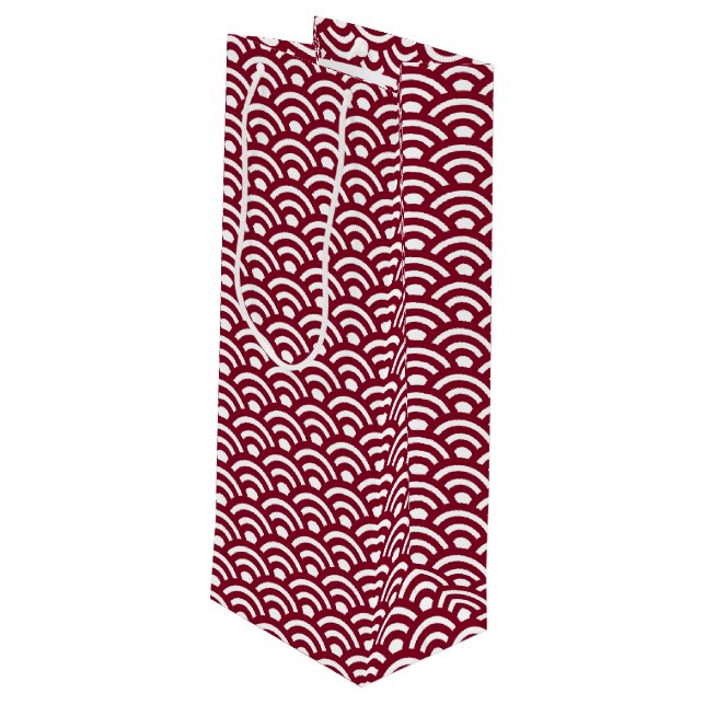 Bolsa Para Vino Seigaiha, olas, japonés, burdeos y blanco (Angulo reverso)