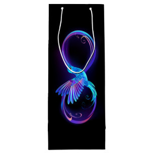 Bolsa Para Vino Símbolo de infinito neón con colibrí brillante