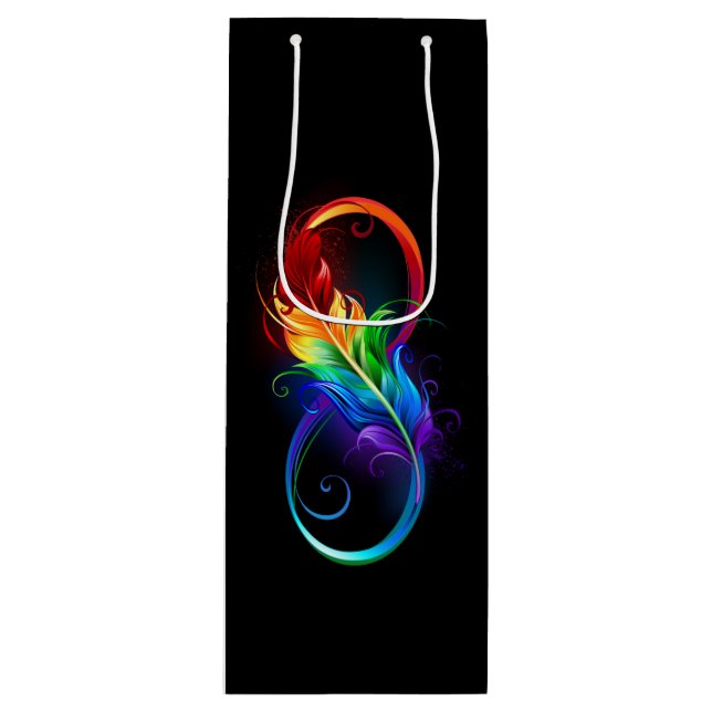 Bolsa Para Vino Símbolo infinito con plumas arcoiris (Anverso)