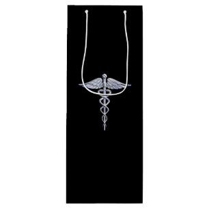 Bolsa Para Vino Símbolo médico de Caduceus plateado sobre negro