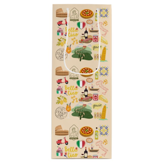 Bolsa Para Vino Símbolos de Italia para los amantes de los viajes (Anverso)