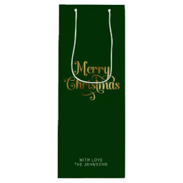 Bolsa Para Vino Simple Retro Script Green Gold Feliz Navidad