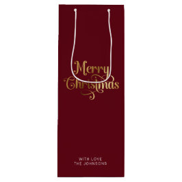 Bolsa Para Vino Simple Retro Script Red Gold Feliz Navidad