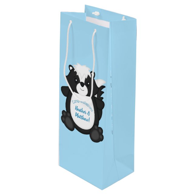 Bolsa Para Vino Skunk Baby Shower Blue (Angulo Anverso)
