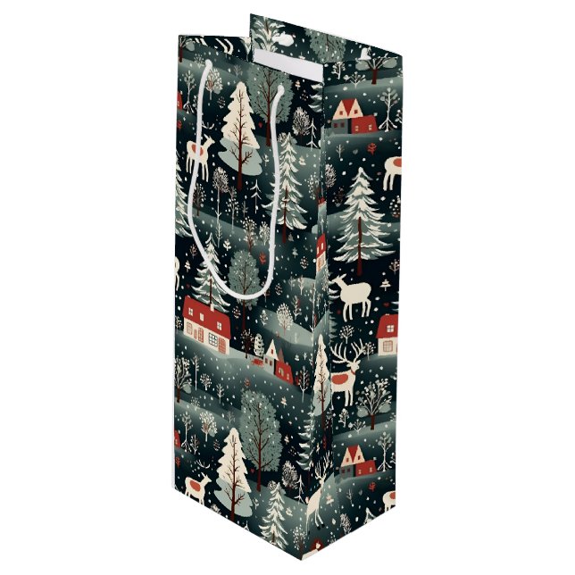 Bolsa Para Vino Snowy Winter Farmhouse  (Angulo Anverso)