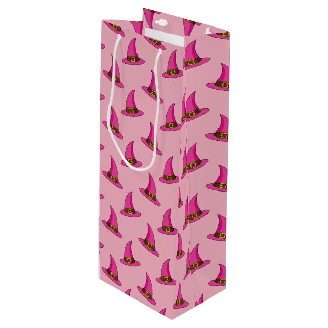 Bolsa Para Vino Sombrero de Bruja Rosa (Angulo Anverso)
