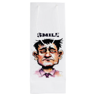 Bolsa Para Vino Sonríe, Cara Divertida, Retrato de Hombre, Dibujo