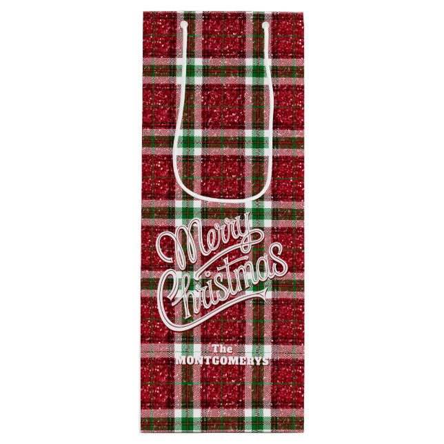 Bolsa Para Vino Sparkly Christmas Plaid  (Anverso)
