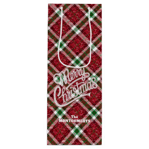 Bolsa Para Vino Sparkly Merry Christmas Plaid