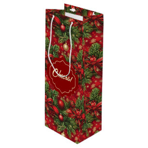 Bolsa Para Vino Spruce Boughes y Navidades bolas verde rojo