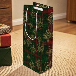 Bolsa Para Vino Steampunk Snowflake Tartán rojo y verde