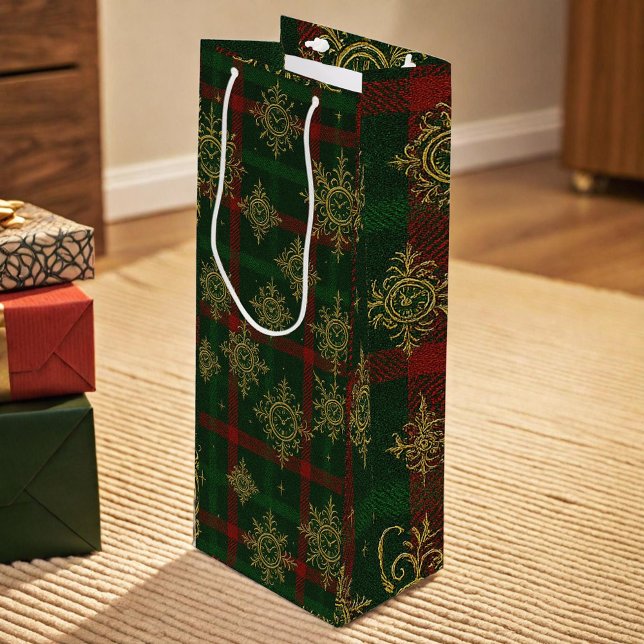 Bolsa Para Vino Steampunk Snowflake Tartán rojo y verde (Subido por el creador)