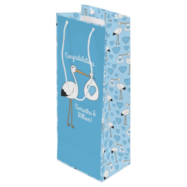 Bolsa Para Vino Stork Baby Shower Blue Boy (Angulo reverso)