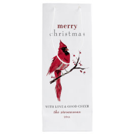 Bolsa Para Vino Tarjeta de Navidad de Cardenal acuarela